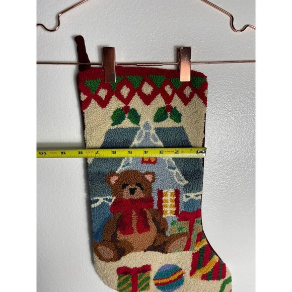 Teddy Bear Handmade Needlepoint Velvet Christmas Stockings Hanging Loop Decor - Picture 5 of 6